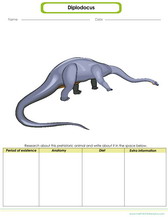 prehistoric animals worksheet for kids, learn about diplodocus