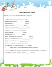 physical and chemical change worksheet for kids