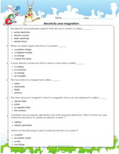 eletricity and magenetism worksheet for 5th grade