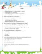 learn about fossils and fossilization printable worksheet pdf for kids