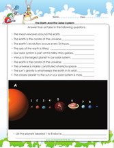 learn about the earth and the solar system in this worksheet. Learn about the position of the 8 planets, learn the name of planets, learn the atmospheric condition of planets and their differences. 