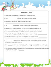 The Earth's core and rocks. Learn about the layers of the Earth, learn about the inner and outer core  and their mineral compositions. This pdf worksheet is for 6th graders to review geography lessons.