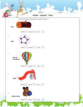 states of matter, solid, liquid, gas,  worksheet for kids pdf