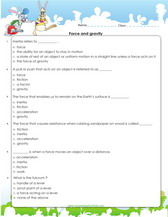Worksheet on force and gravity for 5th grade