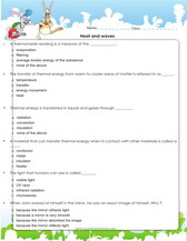 5th grade worksheet on heat waves.